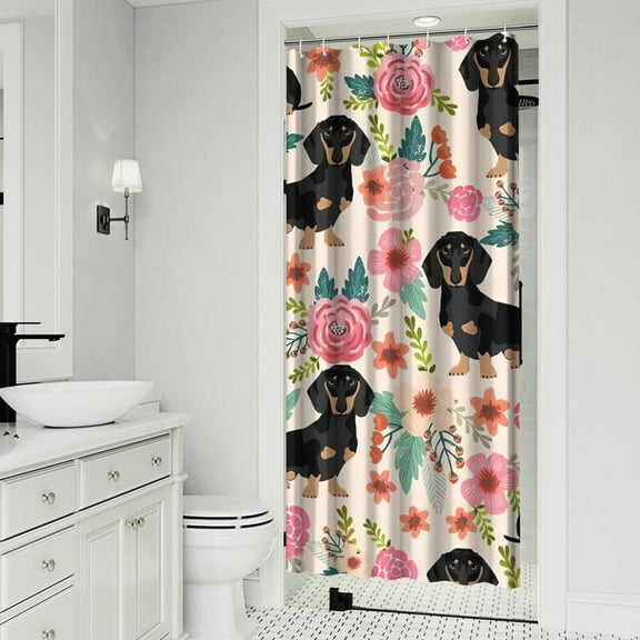 Dachshund and Flower Shower Curtain 36x72in ,Bathroom Decorative Shower Curtains Set with 12 Hooks,Modern Waterproof Washable Shower Curtain