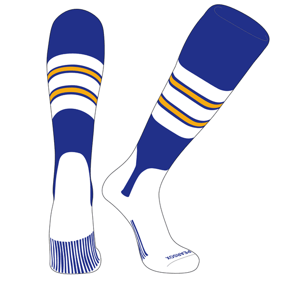 PEAR SOX OTC Baseball Softball Stirrup Socks (E, 5in) Royal, White, Gold (XS)