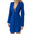 thumbnail image 2 of VISgogo Mini vestido para mujer, manga larga, cuello en V, cordones, abertura sólida, vestido irregular para fiesta de club VISgogo  moda, 2 of 6