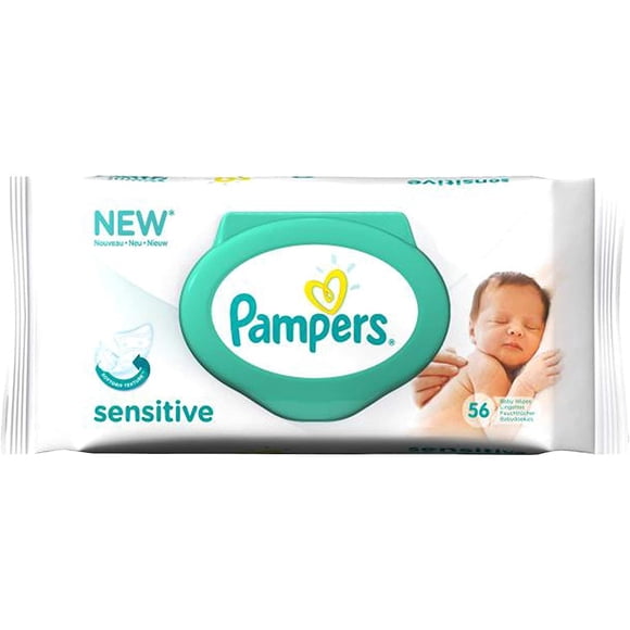 Lingettes pour Bébé Pampers Sensitive, Prouvées Cliniquement, Sans Parfum, à Base d'Eau, Lingettes pour Bébé Hypoallergéniques, 56 ct