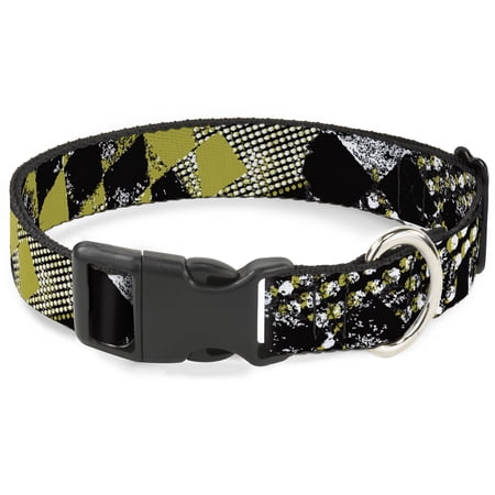 Buckle-Down Pet Collar Dog Collar Plastic Buckle Grunge Checker Flag Green 16 to 23 Inches 1.5 Inch Wide