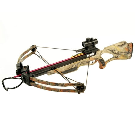 - 175 lb Black / Camouflage Hunting Compound Crossbow Archery Bow +Red Dot Scope +4 Arrow +Quiver +Cocking Rope & etc 150