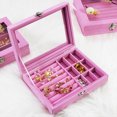 thumbnail image 1 of Joyero de Franela Caja de Almacenamiento de Joyas con Cerradura de Seguridad para Collar Pendientes Pulseras Anillos Rosa 9 Rejillas, 1 of 1