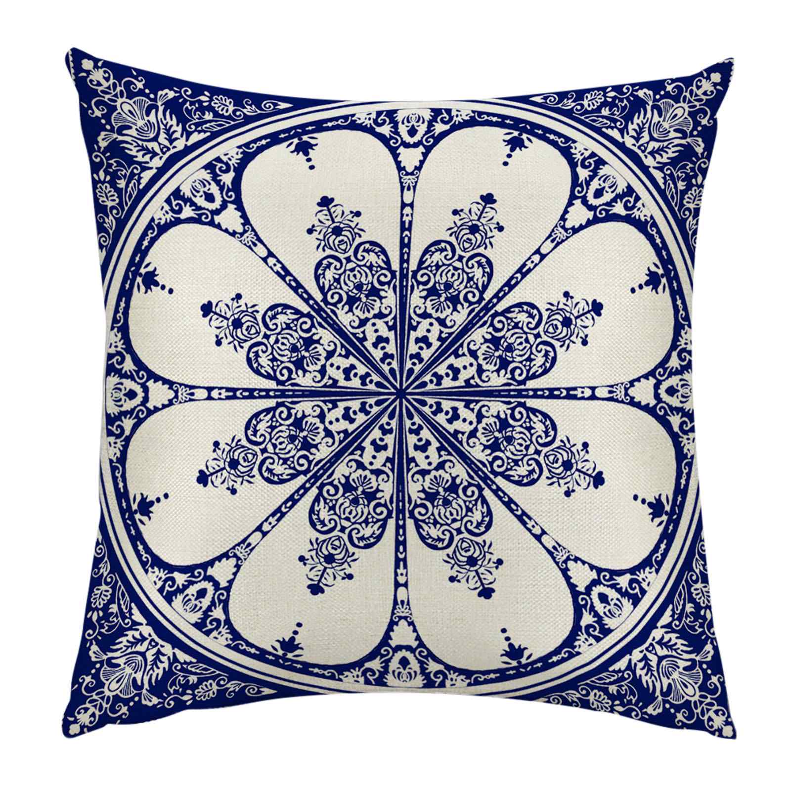 1pc Floral Blue And White Cotton Linen Pillow Case Cushion Cover 18x18