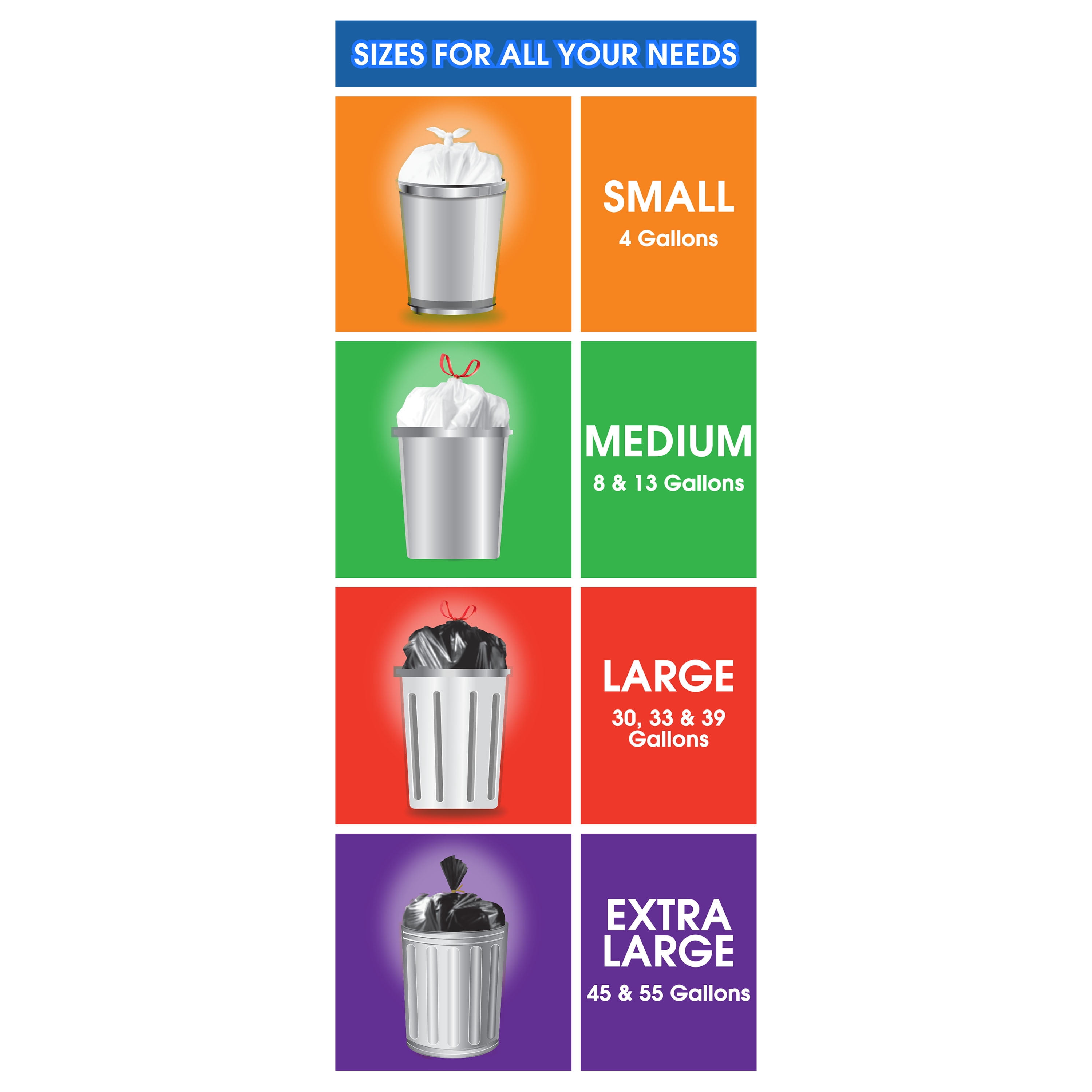 Great Value 55 Gallon Extra Large Outdoor Flap Tie Bags, 20 Bags