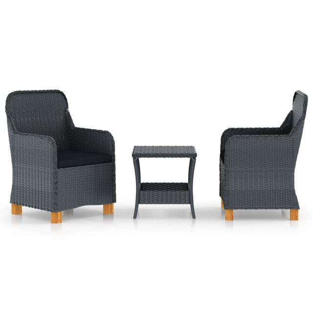 vidaXL 3 Piece Garden Lounge Set with Cushions Poly Rattan Dark Grey
