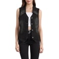 thumbnail image 1 of Chaleco sin mangas de mezclilla lavado para mujer INSPIRE CHIC, con cuello en V y botones, color negro, 1 of 6