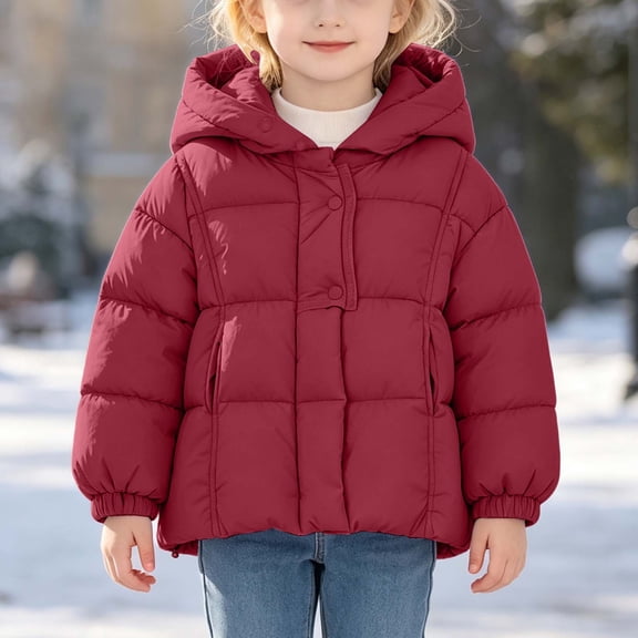 Xdegoge Toddler Kids Winter Puffer Jacket Hooded Thick Warm Coat Windproof Outerwear with Pockets for Boys Girls Fall Padded Parka Down Snow Wear