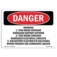 thumbnail image 1 of SignMission OS-DS-A-1218-L-2303 12 x 18 in. OSHA Danger Sign - Warning 1. This Room Contains Energized Battery Systems, 1 of 1