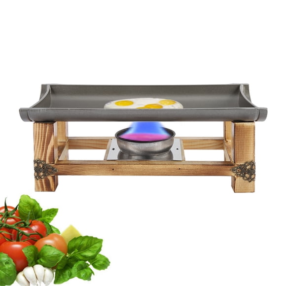 Plaque de barbecue, pot de pique-nique antiadhésif pour barbecue avec poêle à alcool en bois, pour barbecue de fruits de mer et légumes(30CM)