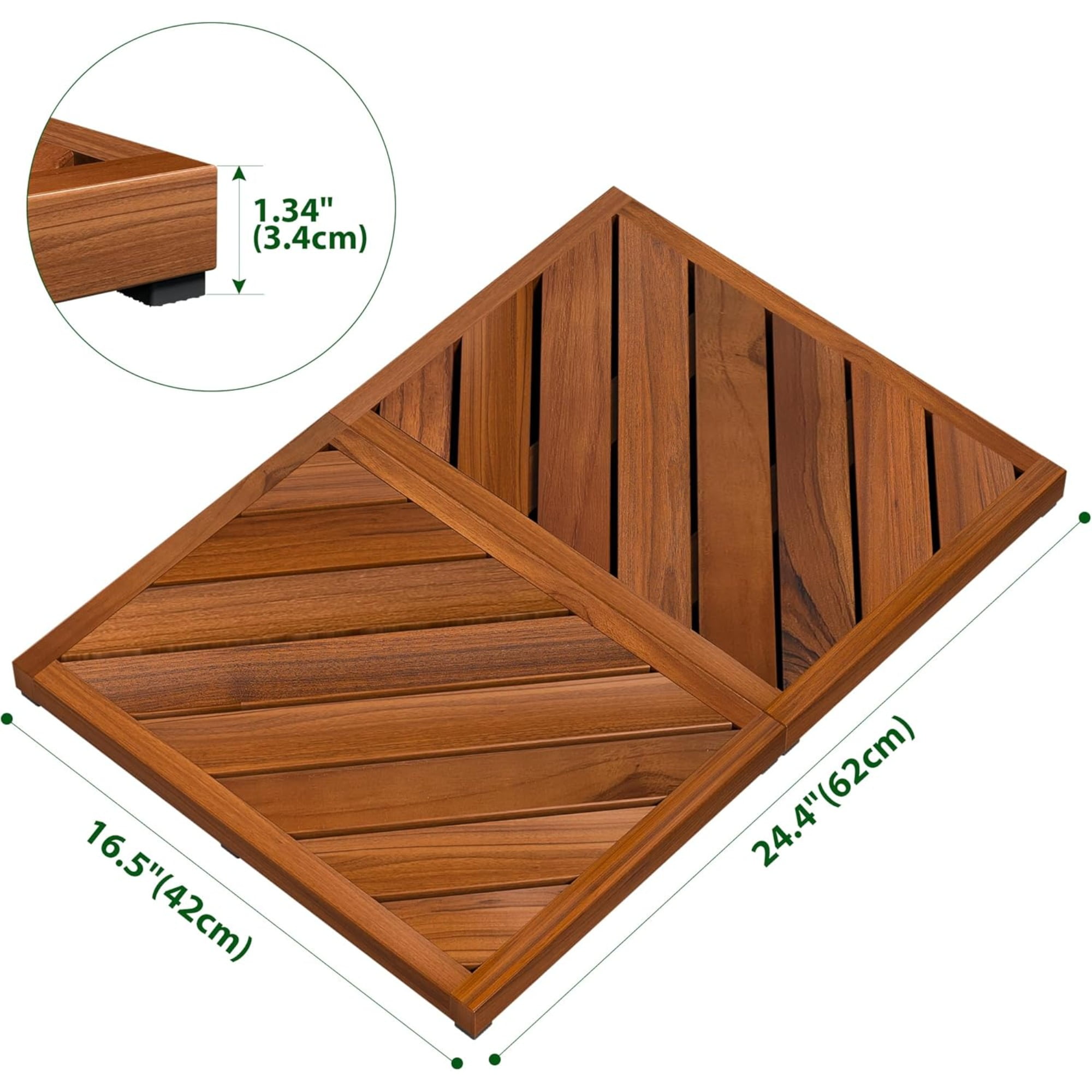 Teak Wood Bath Mat for Bathroom -  Non Slip Wooden Shower Mat Floor Sturdy Mats for Outside Inside Shower Luxury Spa Home or Outdoor, Teak Wood Bath Rug, Water Resistant, Bathroom Rugs & Bath Mats