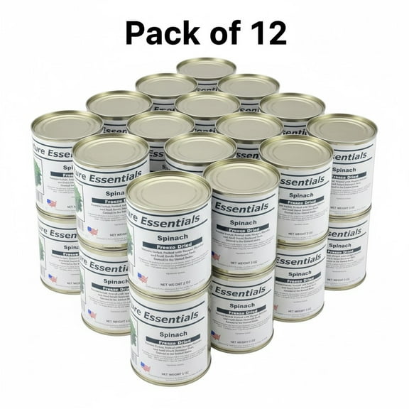 (Pack of 12 Cans) Future Essentials Freeze Dried Long Shelf Life Emergency Food Spinach #2.5/2oz/Can ✅