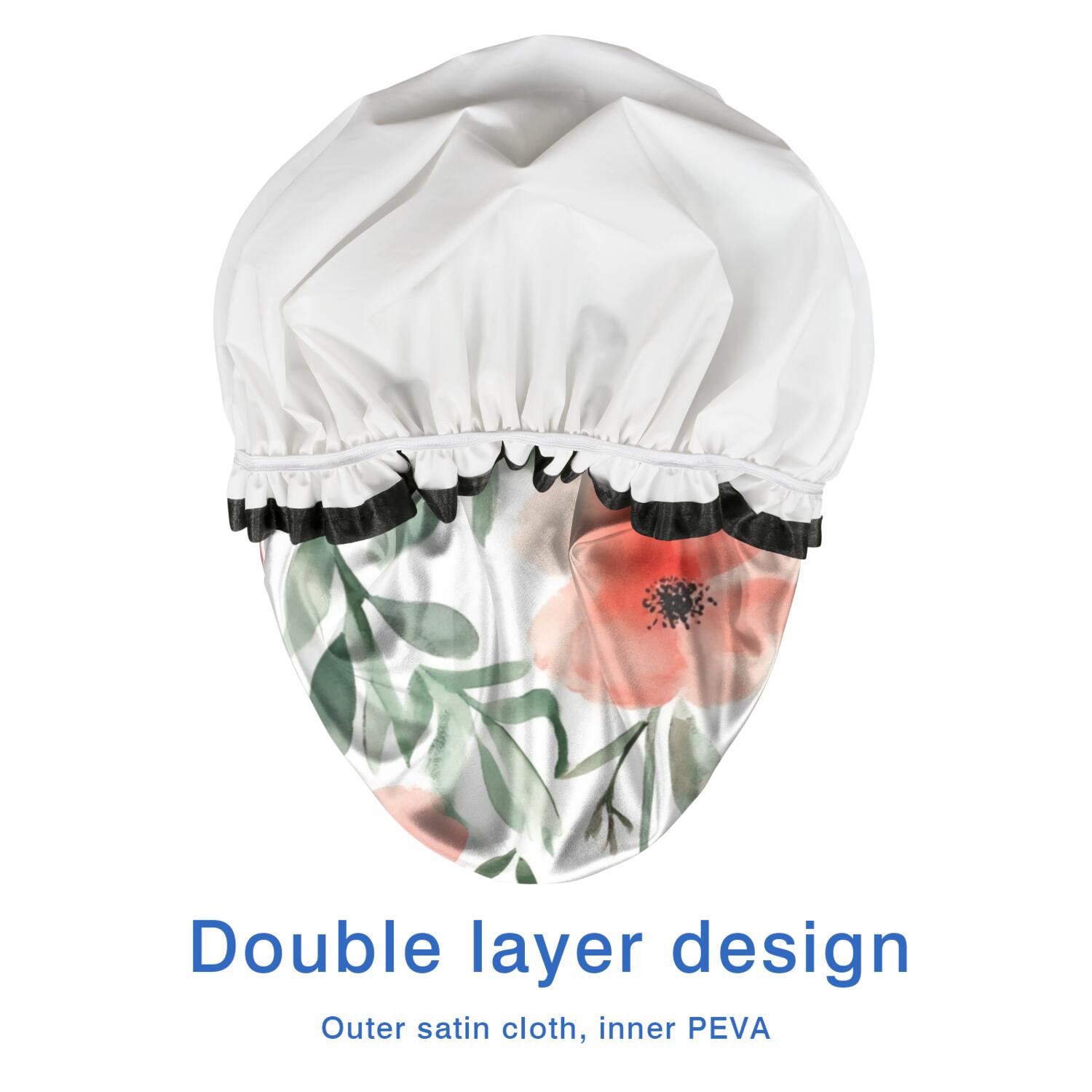 Shower Caps,Pioneer Flower Floral Print Pattern Waterproof Shower Cap for Women 4 Pieces,Double Reusable Hair Cover for Shower PEVA Elastic Stretch Hem