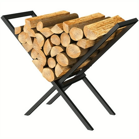 Small Firewood Holder Indoor Outdoor, 28 inch Wrought Iron Firewood Log Storage Rack Holder for Fireplace, Fire Pit