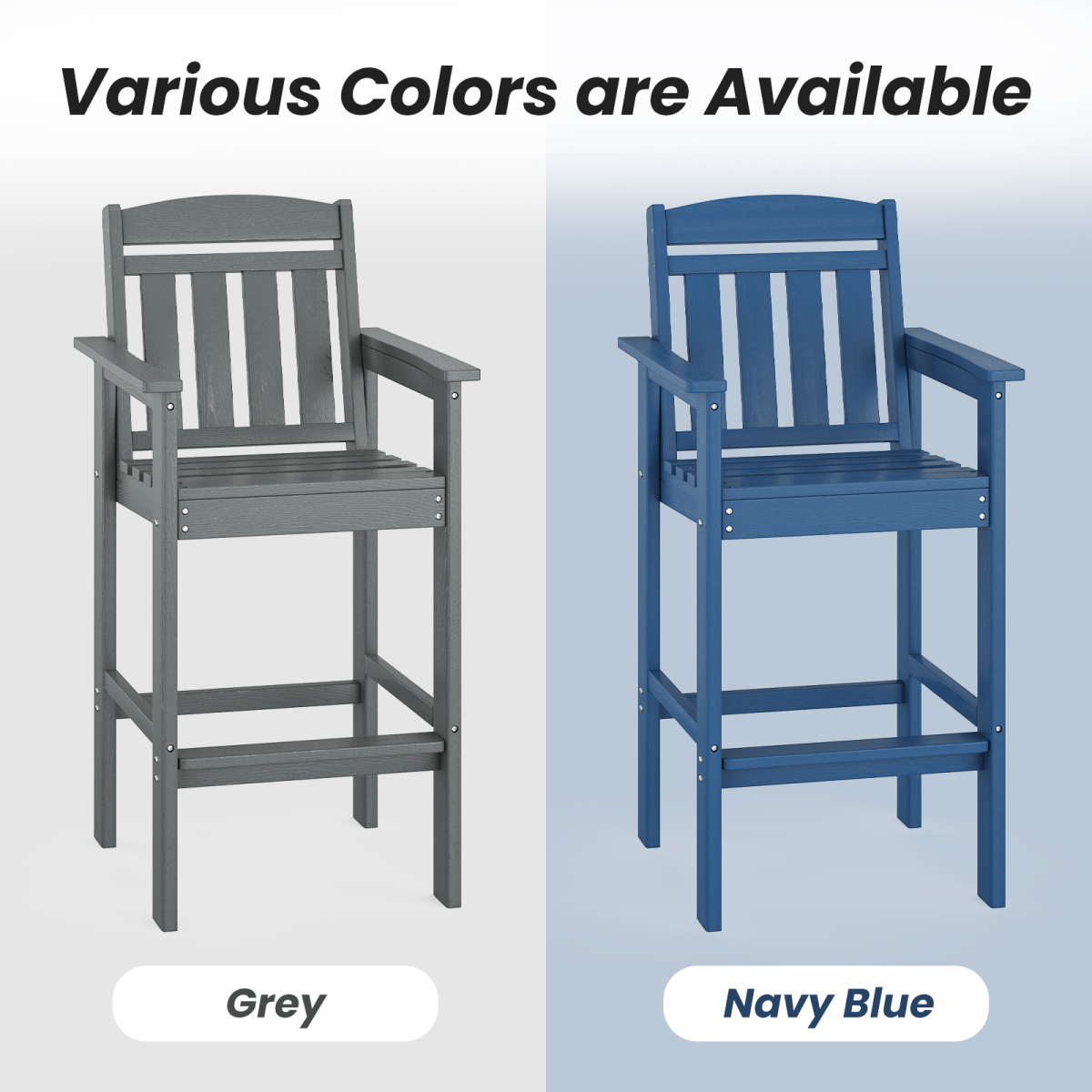 2-Pack Bar Height Adirondack Chairs - HDPE All Weather Patio Bar Stools with Connecting Tray, Ideal for Balcony, Poolside & Backyard