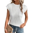 thumbnail image 4 of Summer Solid Color Round Neck Loose Short Sleeve Women's T-Shirt Top, 4 of 6