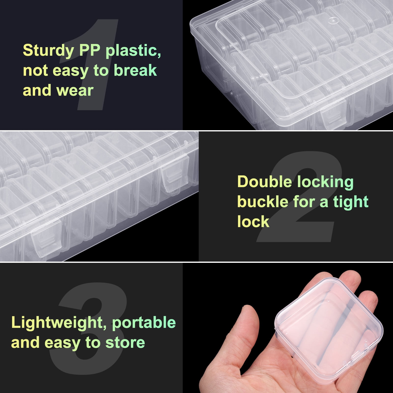 Uxcell Bead Organizer Box Small Bead Organizers 2pcs Rectangular Plastic Storage Cases 60pcs Mini Clear Bead Storage Containers Boxes with Hinged Lid for Jewelry Beading Crafts