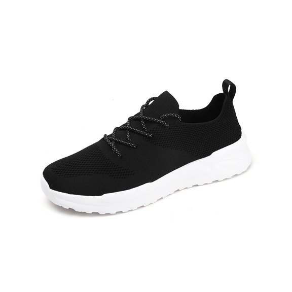 Mens Running Shoes Lightweight Sports Gym Shoes Lace Up Mesh Trainers Comfortable Breathable Tennis Shoes Black 7 US