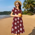 thumbnail image 4 of Disketp Snowflakes On A Buffalo Plaid Christmas para Vestido de Manga Corta para Mujeres, Vestidos de Verano para Mujeres, Casual y Holgado para la Playa, 4 of 6