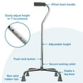 thumbnail image 3 of BodyMed Aluminum Adjustable Quad Cane – Walking Crutch for Adults & Seniors – Heavy Duty, Fully Adjustable Cane for Leg Injuries with Large Base and Comfortable Handle, 3 of 7