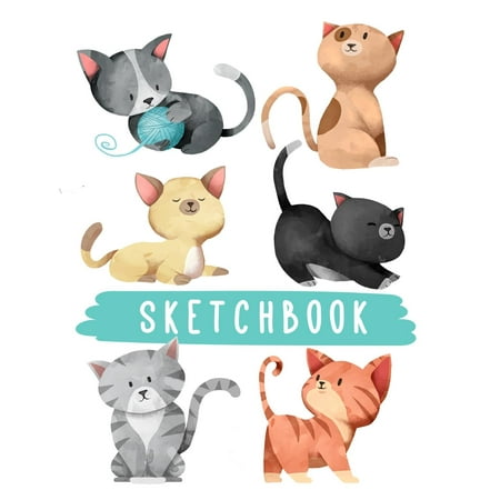 Sketchbook: Cute Happy Cats, Large Blank Sketchbook for Kids, 110 Pages, 8.5