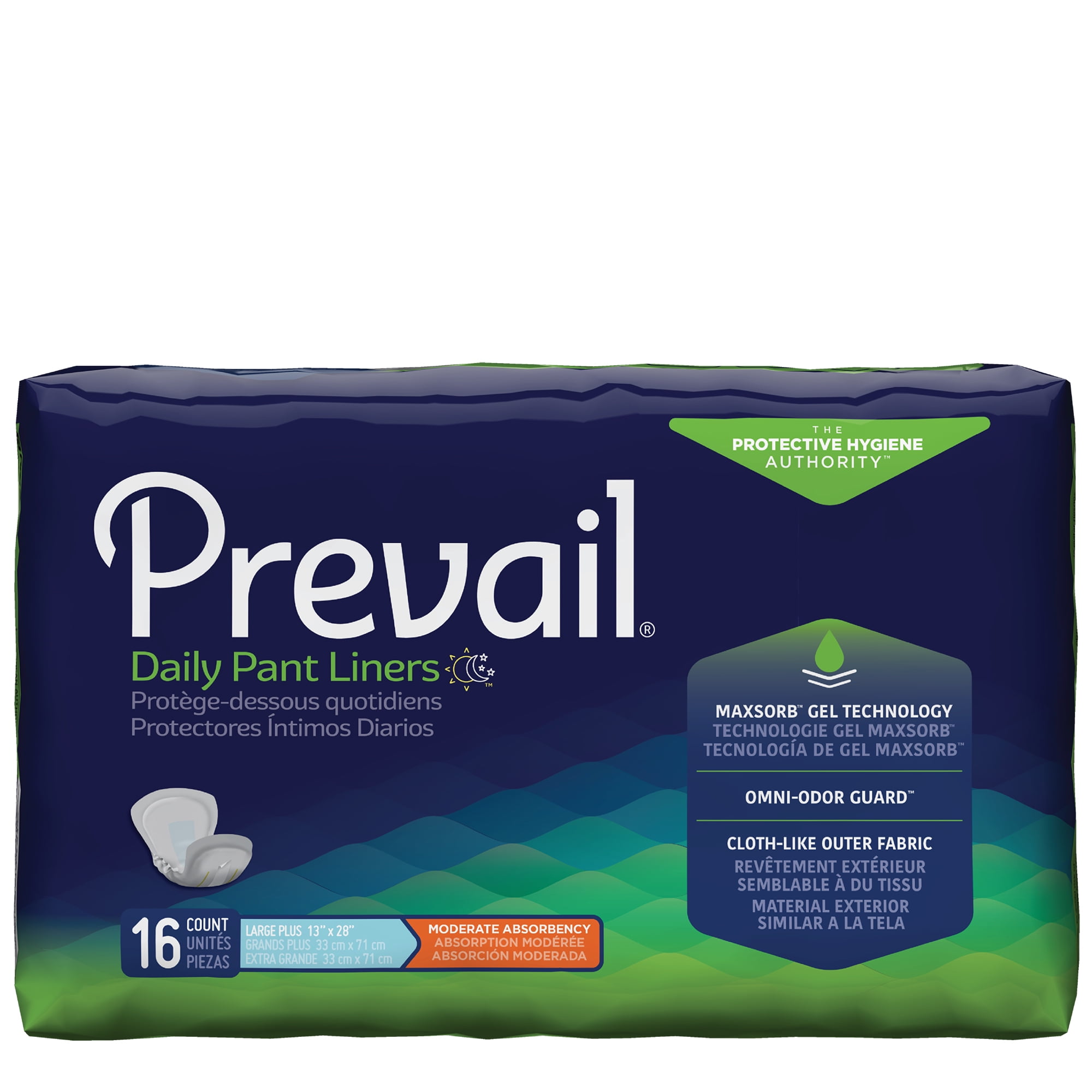 Prevail Pant Liner, Extended Use, 16 Count