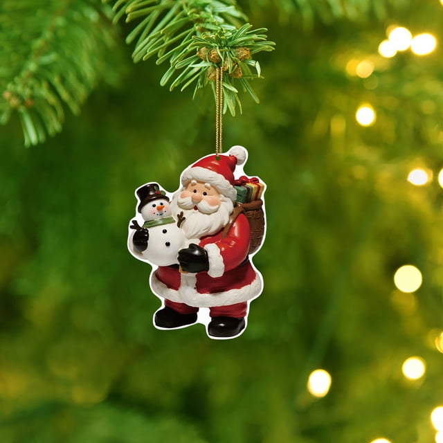 Adorno Colgante de Papá Noel de Acrílico | Colgante para Árbol de Navidad de Alta Transparencia E Impermeable | Decoración Navideña Ligera y Plana con Cinta para Interiores, Exteriores, Ventanas y Pu