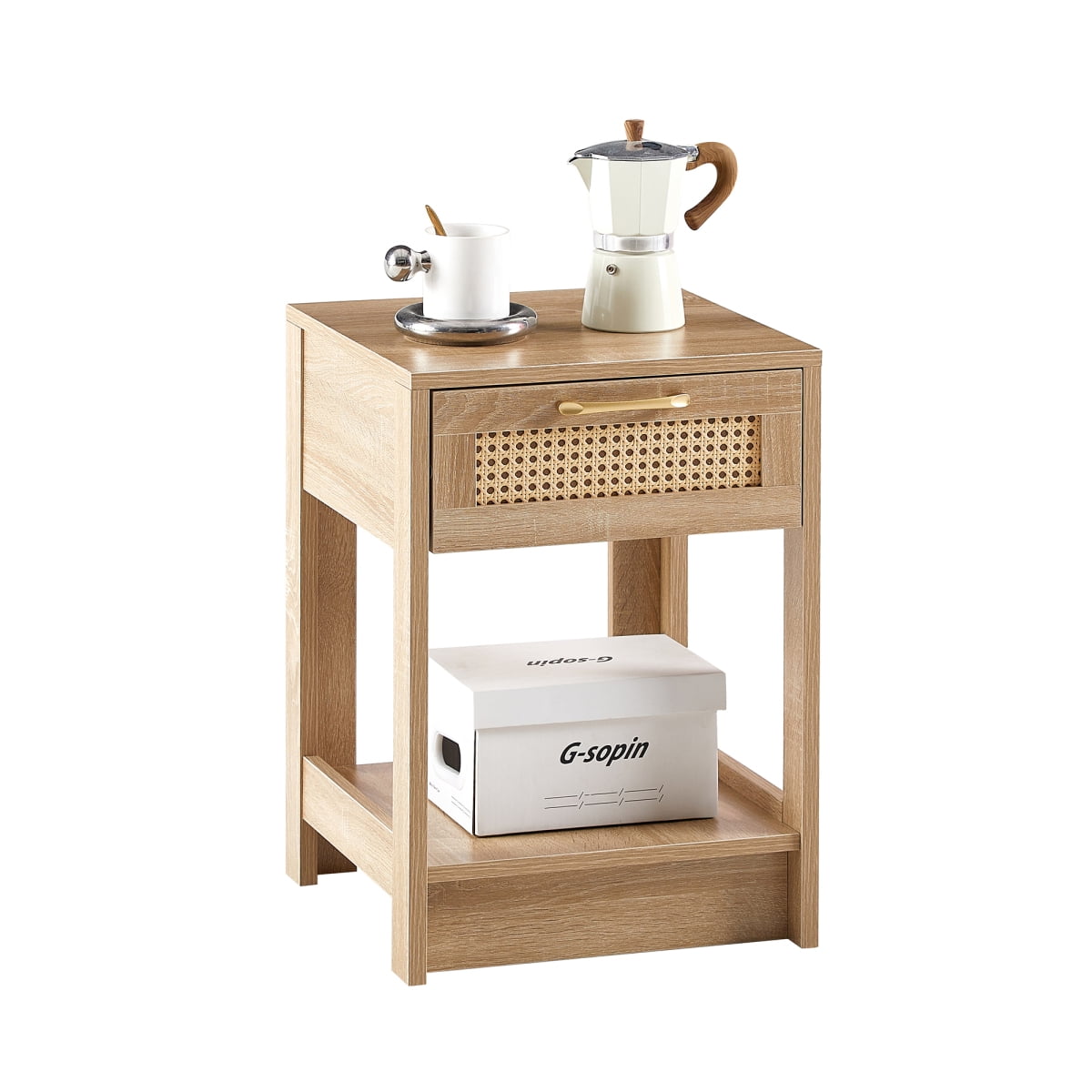 15.75" Rattan End Table with Drawer   Modern Nightstand Side Table for Living Room Bedroom  Natural