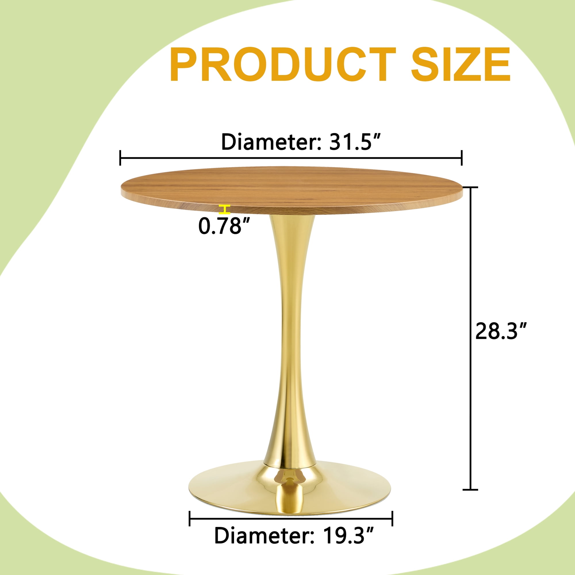 Miniyam 31.5" Round Kitchen Dining Table for 2–4 People, Small Space Pedestal Tulip Table with Engineered Wood Top, Oak&Gold
