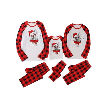 

Suanret Merry Christmas Pajamas Set Family Matching Long Sleeve Santa Claus Print Tops Plaid Pants Sleepwear Pjs Red 8-9 Years