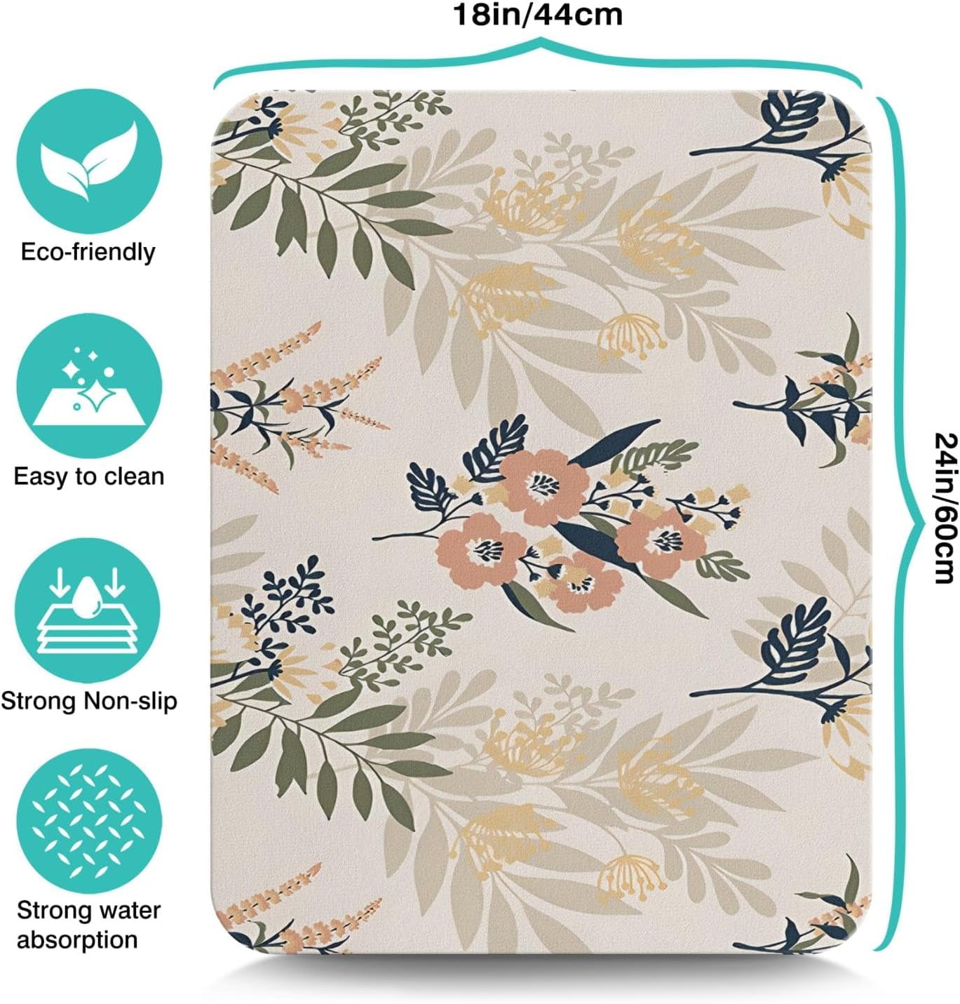 Coffee Bar Mat Accessories for Countertop Super Absorbent Anti-Slip Silicone Flower Dish Drying Mats for Kitchen Counter Draining Pad Decor Gift Fit Coffee Maker Coffee Pot Espresso Machine 24inx18in