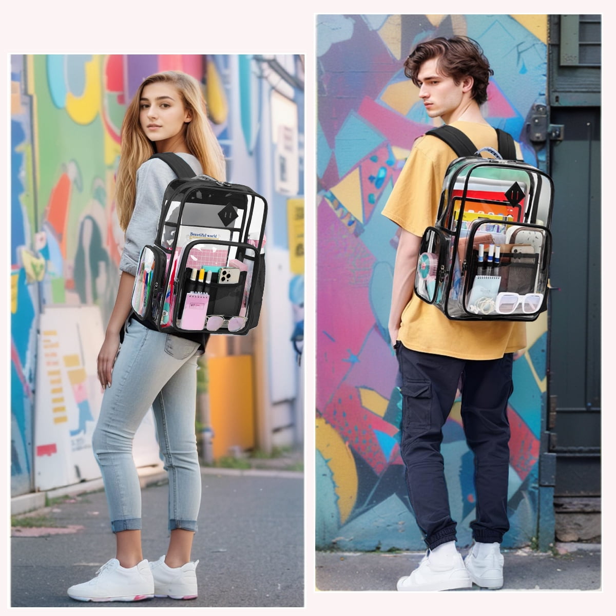 Sanmadrola Clear Backpack Heavy Duty Stadium Approved School Bookbag PVC Backpacks for Adults Travel