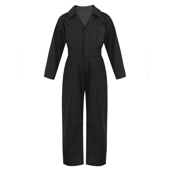 TiaoBug Kids Boys Long Sleeve Mechanic Coverall Bodysuit Overalls Turndown Collar Zipper Jumpsuit Black 10