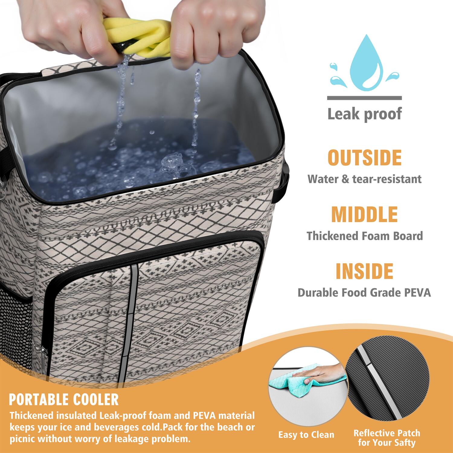 Travel Cooler Bag - Boho Bohemia Pioneer Flower Geometric Line Art Camping Beer Cooler Backpack with Bottle Opener- Waterproof Insulated Picnic Backpacks - Cooler Bag for Beach