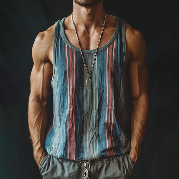 Camiseta sin mangas con cuello redondo para hombre, blusa deportiva informal con cuello redondo y estampado para hombre
