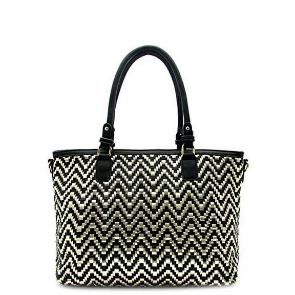 2Chique Boutique Women's Metallic Black & Gold Top Handle Bag