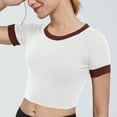 thumbnail image 4 of SAWOBUUN Women Contrast Cute Crop Tops Raglan Sleeves Round Neck Slim Fit Summer T Shirts, 4 of 5