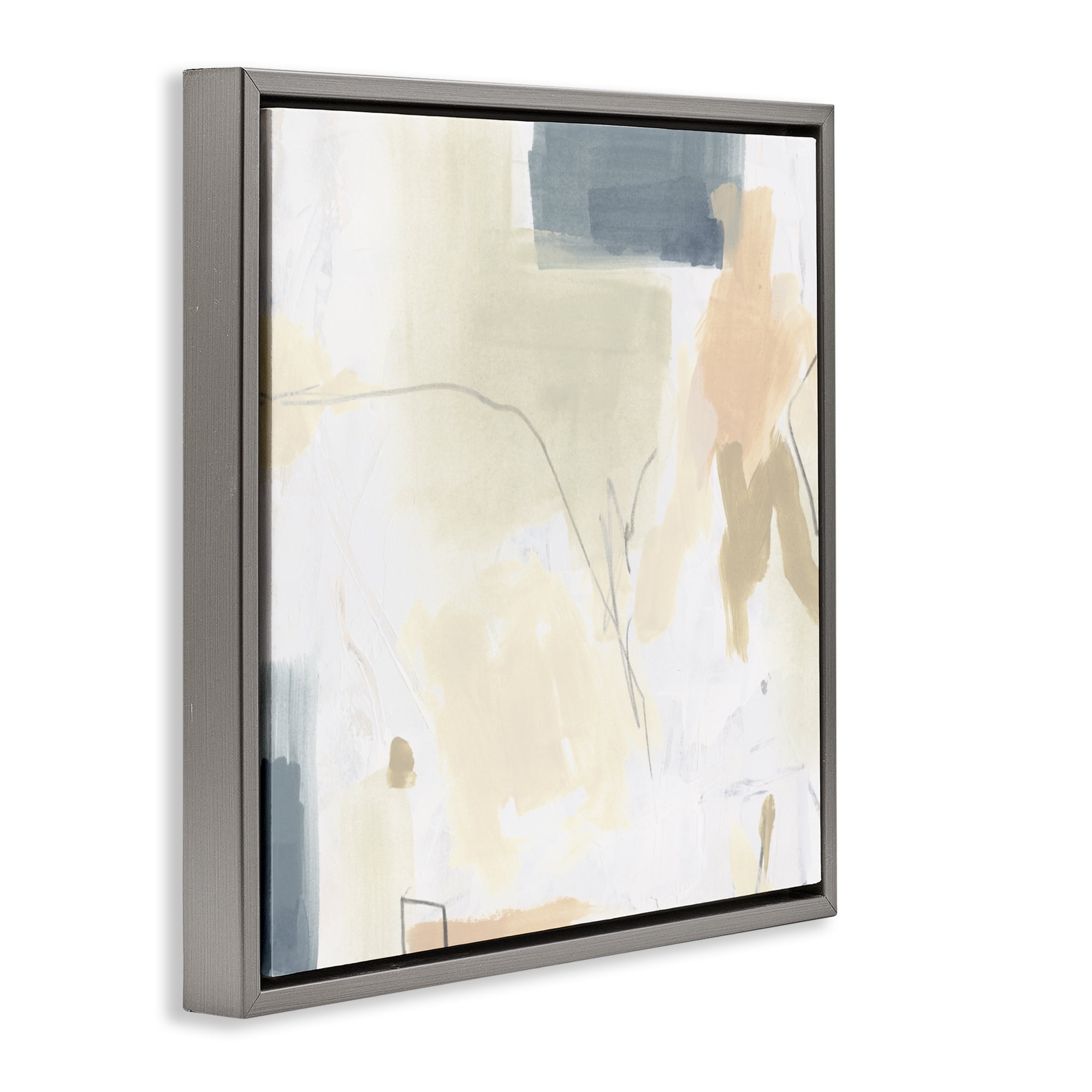Stupell Industries Plaster Line Abstract Gray Framed Floater Canvas Wall Art, design by June Erica Vess