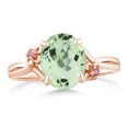 thumbnail image 2 of Gem Stone King 2.48 Ct Green Prasiolite Pink Lab Grown Diamond 18K Rose Gold Plated Silver Ring (Size 6), 2 of 4