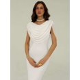 thumbnail image 3 of Women White Cowl Neck Drape Fit And Flare Maxi Dress, 3 of 7