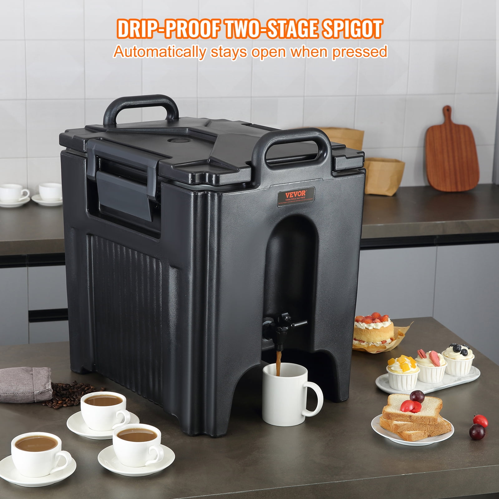 VEVOR Insulated Beverage Dispenser,10 Gallon, Food-grade LL9450UP Hot and Cold Beverage Server, Thermal Drink Dispenser Cooler with 1.18 in PU Layer Two-Stage Faucet Handle, for Restaurant Drink Shop