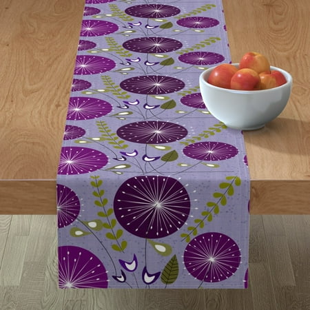 

Cotton Sateen Table Runner 108 - Purple Dandelion Mid Century Modern Flowers Garden Spring Mod Bold Floral Bright Meadow Abstract Print Custom Table Linens by Spoonflower