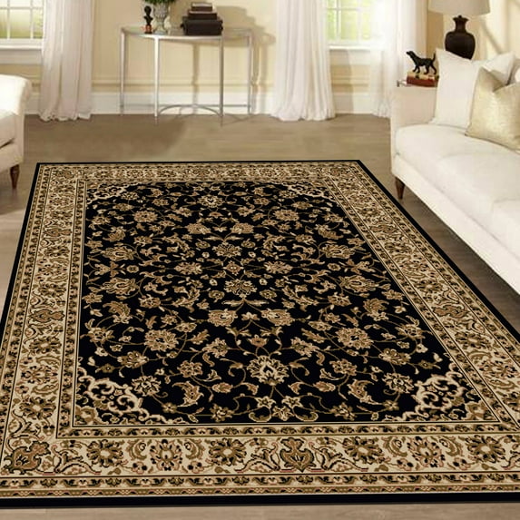 Radici USA 1833 Charlotte Traditional Black Oriental Floral Scroll Area Rug (9'10" x 12'10")