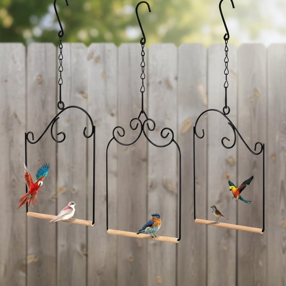 Hummingbird Swings and Perches with Metal Frame, Hanging Chain and Wooden Dowel for Outdoors