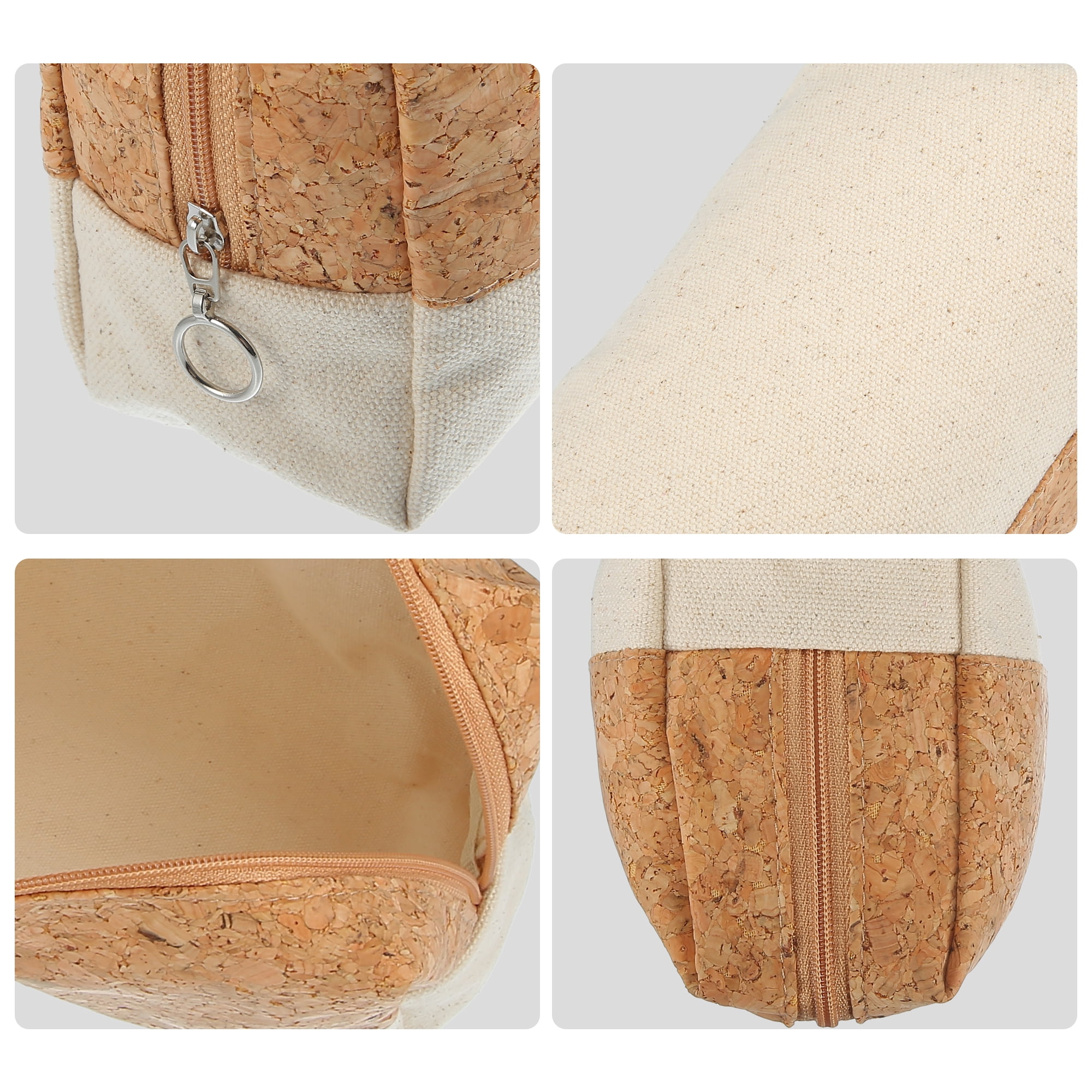 Unique Bargains Makeup Bag Toiletry Bag Wood Grain Pattern 7.80"x2.36"x5.51" Canvas Beige