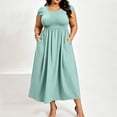 thumbnail image 5 of ClodeEU Women's Plus Size Square Neck Cap Sleeve Smocked Waist Midi Dress, Casual Summer Flowy Dress with Pockets Blue,Women's Plus XXXXXL, 5 of 8