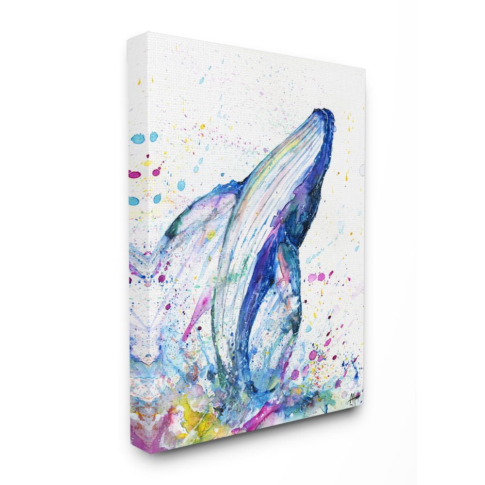 Stupell Industries Colorful Ocean Sea Whale Animal Watercolor Painting Canvas Wall Art by Marc Allante
