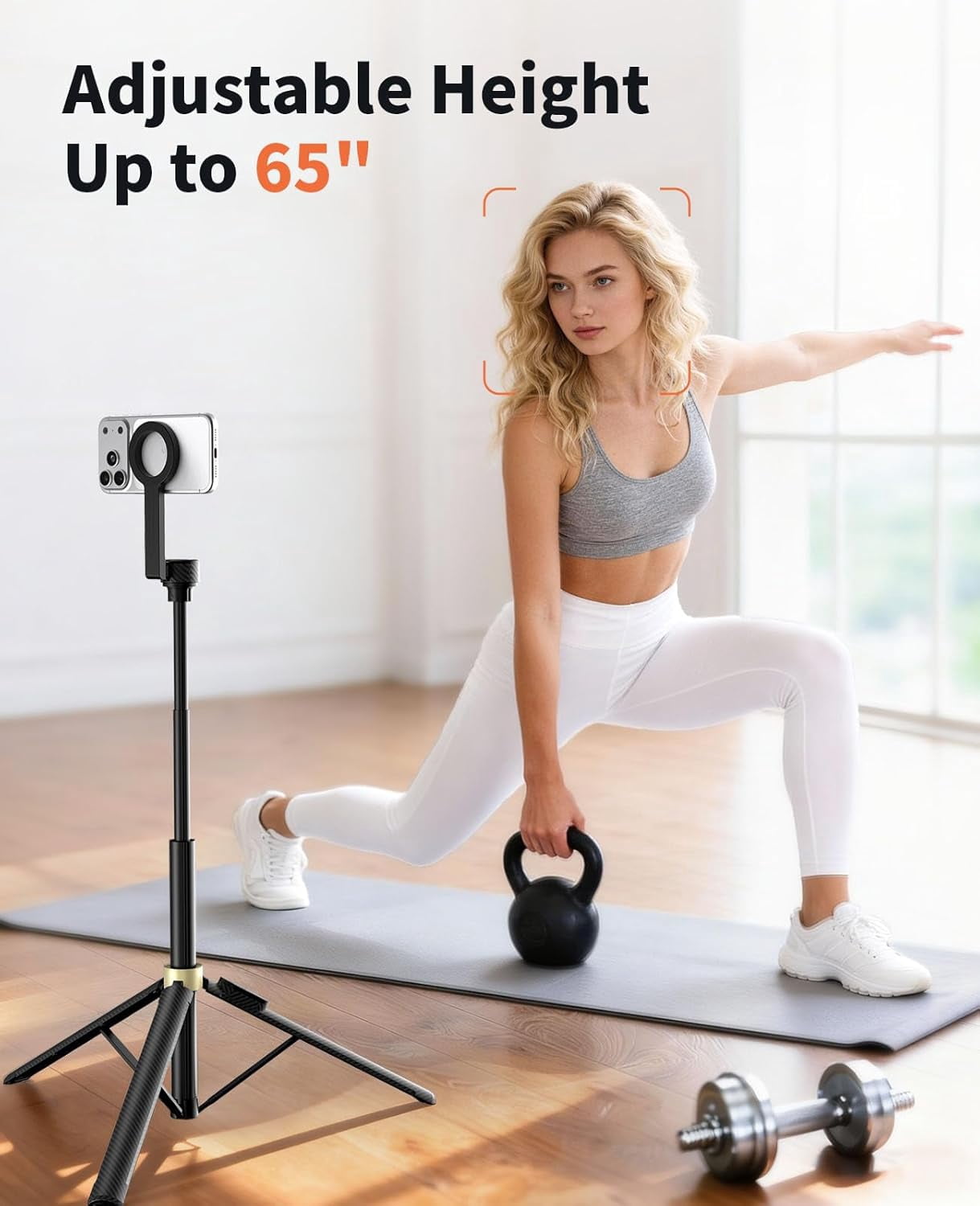 65" Magnetic Tripod for iPhone, with Remote, 360° Rotatable Extendable Travel Phone Stand Metal Ring, Compatible iPhone Android