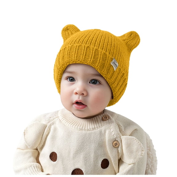 Splozh Boys Winter Hat Baby Winter Hat with Bear Ear for Toddler Boys Girls Soft Knitted Cap Yellow,3-24 Months