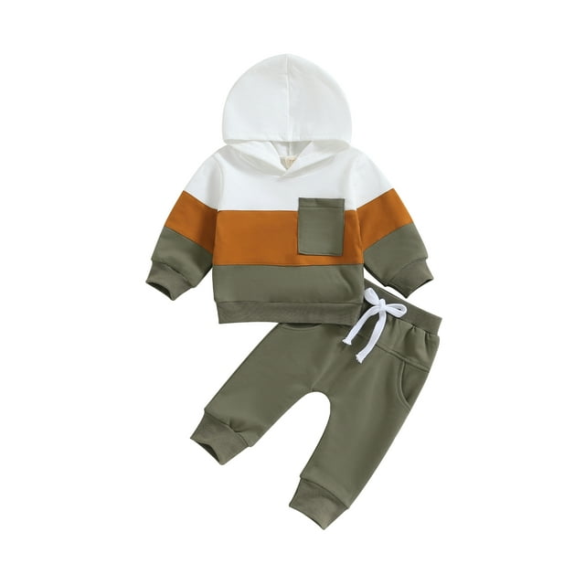 xiaxaixu Toddler Boy Fall Clothes Contrast Color Long Sleeve Hoodies Solid Color Pants 2Pcs Fall Outfit